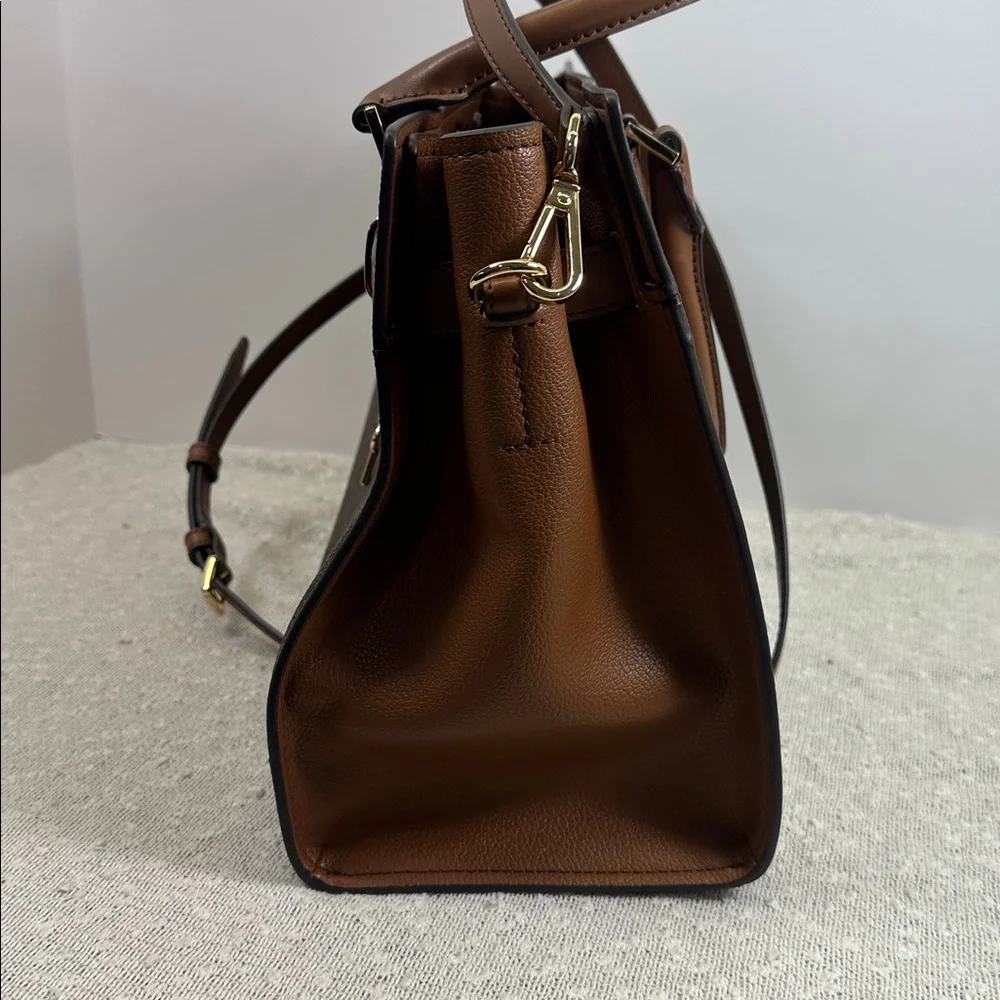 MICHAEL KORS Hamilton Medium Logo Satchel Purse Handbag Brown Gold NEW